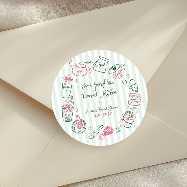 Perfect Matcha Pink and Green Bridal Shower Classic Round Sticker (Creator Uploaded)