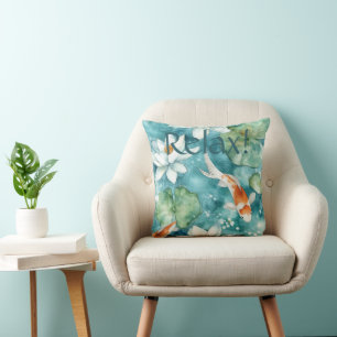 Perfect Mom's Day Gift! Teal, Blue, Mint, Koi Pond Throw Pillow