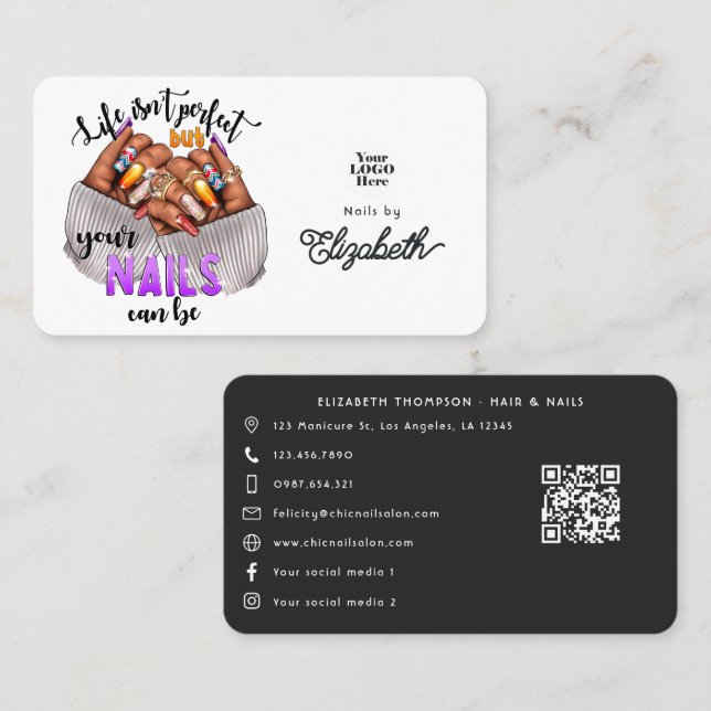 Perfect Nails Slogan Chic Nail Salon Business Card (Front/Back)