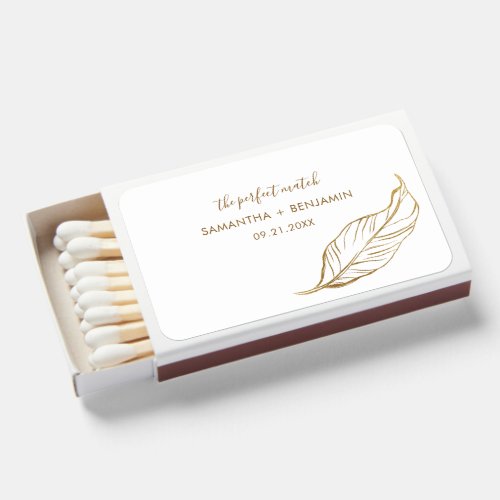 Perfect Newlywed Gold Foliage Script Wedding Favor Matchboxes