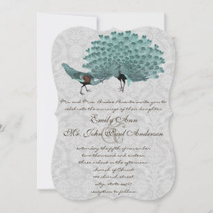 Perfect Pair Aqua Gray Peacock Metallic Elegance Invitation