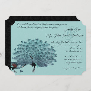 Perfect Pair Aqua Silver Peacock Metallic Elegance Invitation