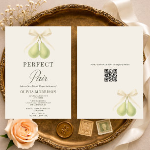 Perfect Pair Bow QR Code Bridal Shower Invitation