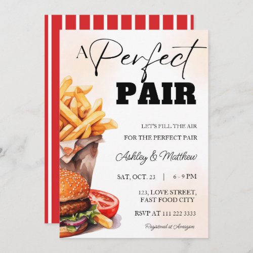 Perfect Pair Burger and Fries Couple Coed Shower Invitation