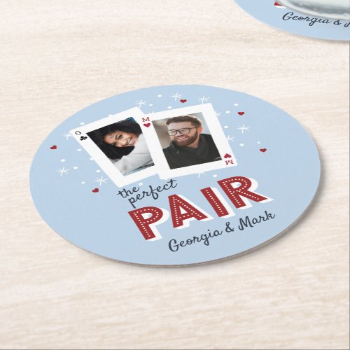 Perfect Pair Casino Theme Couples Photo Round Paper Coaster