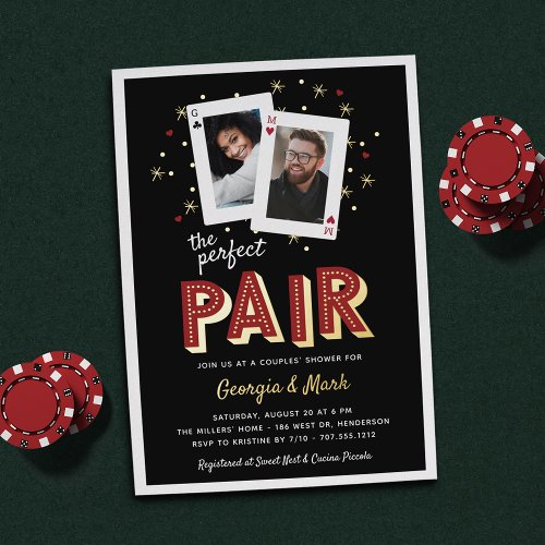 Perfect Pair Casino Theme Couples Shower Foil Invitation