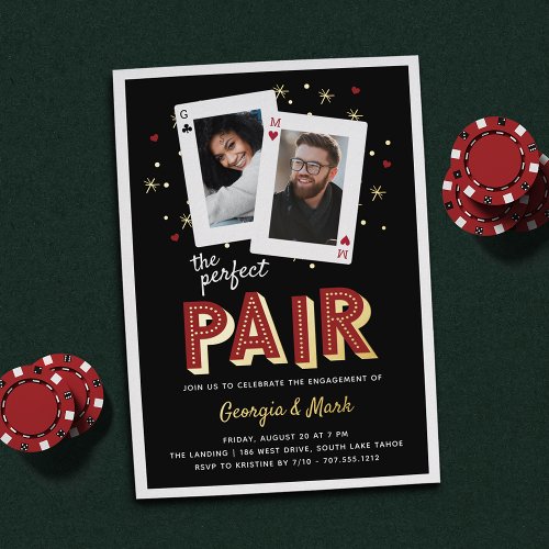 Perfect Pair Casino Theme Engagement Party Foil Invitation