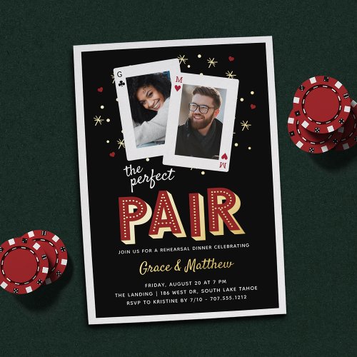 Perfect Pair Casino Theme Rehearsal Dinner Foil Invitation