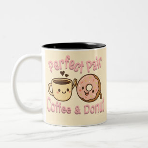 Perfect Pair Coffee and Donut Kawaii Design Cute Two-Tone Coffee Mug