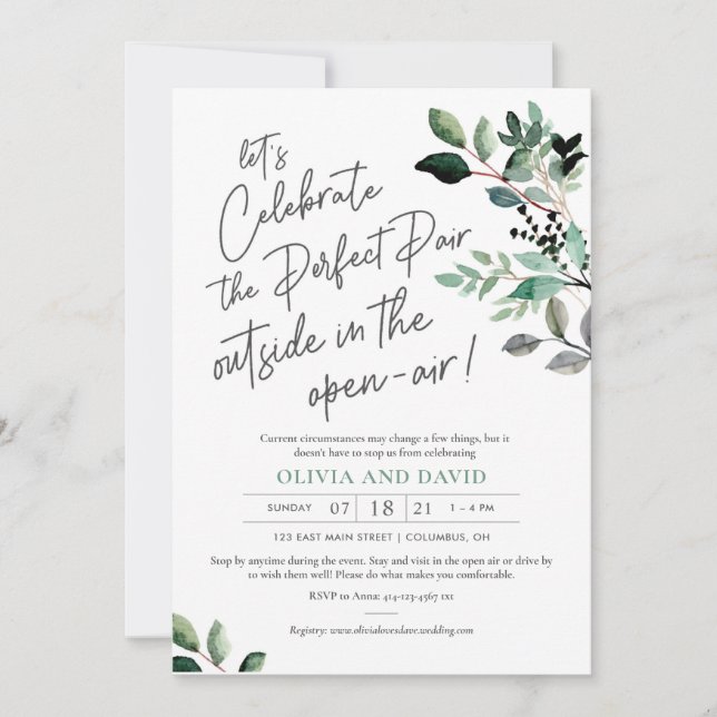 Perfect Pair Couples Shower Invitation - Greenery (Front)