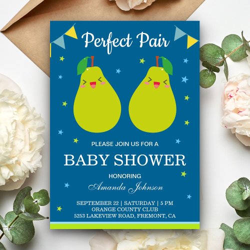 Perfect Pair Cute Pear Twin Baby Shower Invitation