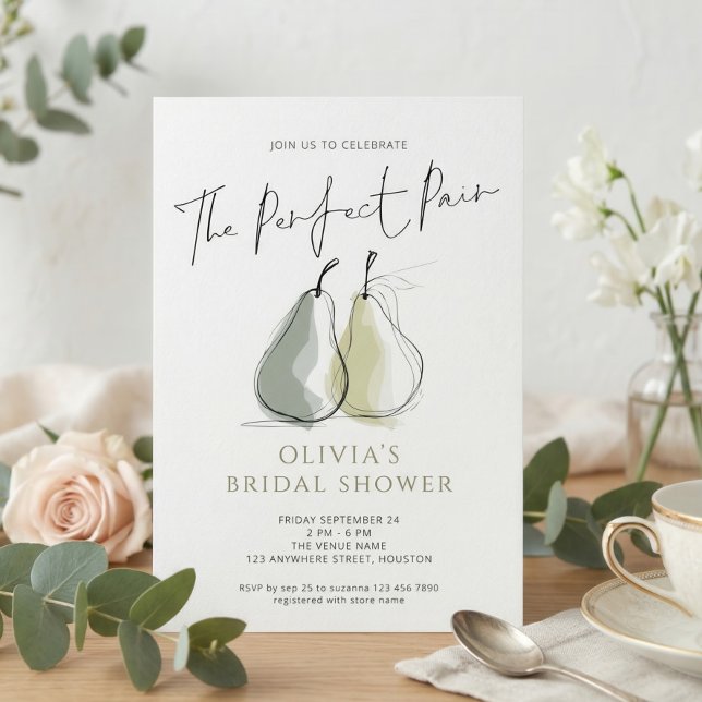 Perfect Pair Doodle Pears  Bridal Shower Invitation (Creator Uploaded)