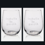 Perfect Pair Engagement Gifts Names Personalized  Stemless Wine Glass<br><div class="desc">Celebrate your engagement with this Perfect Pair Personalized Stemless Wine Glass set. Each elegant glass is custom engraved with your names and date, creating a timeless keepsake. Crafted from premium, lead-free glass, these contemporary stemless wine glasses offer a sophisticated way to toast to love. Perfect for newly engaged couples, bridal...</div>