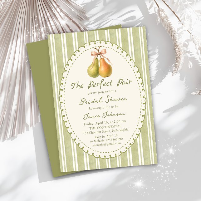  Perfect Pair Green Pear bridal shower Invitation (Creator Uploaded)