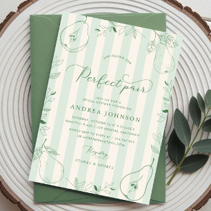 Perfect Pair Green Stripes Pear Bridal Shower Invitation
