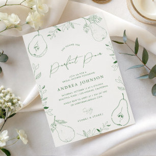 Perfect Pair Hand Drawn Pear Theme Bridal Shower Invitation