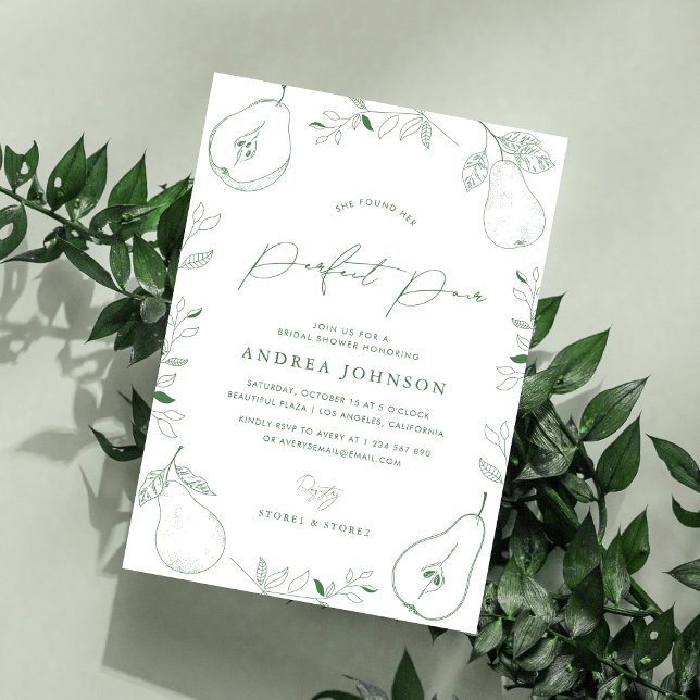 Perfect Pair Hand Drawn Pear Theme Bridal Shower Invitation (Creator Uploaded)