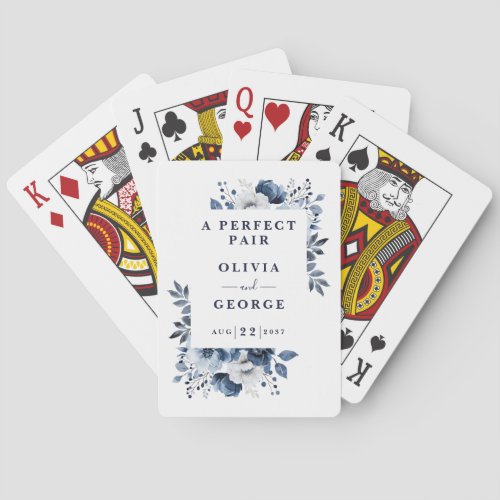 Perfect Pair Navy Blue Floral Wedding Favor Poker Cards