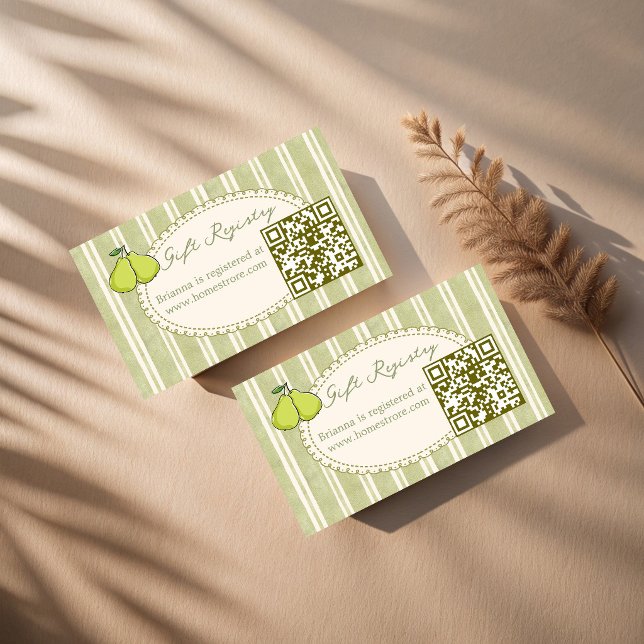 Perfect pair pear bridal shower qr gift registry enclosure card (Perfect pair pear bridal shower qr gift registry enclosure card)