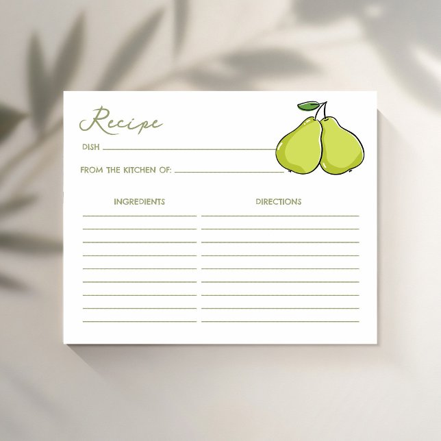 Perfect pair pear bridal shower recipe card (Perfect pair pear bridal shower recipe card enclosure cards)