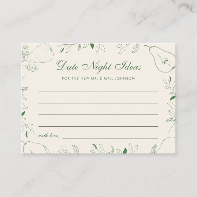Perfect Pair Pear Theme Date Night Ideas Enclosure Card (Front)