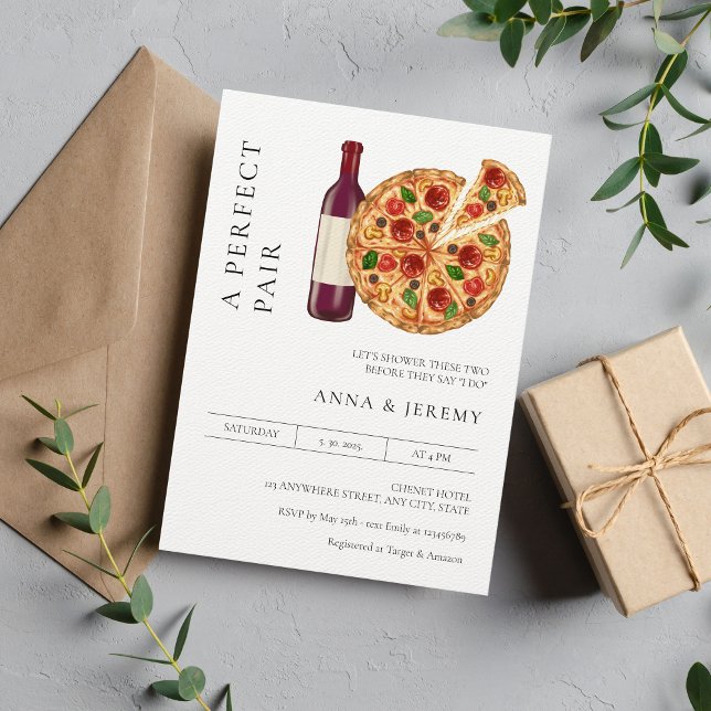 Perfect Pair Pizza Wine Couples Shower  Invitation (Creator Uploaded)