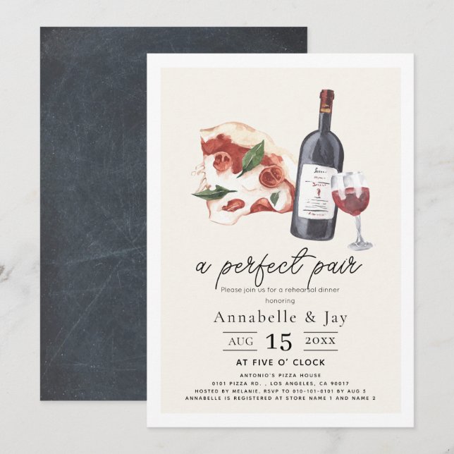 Perfect Pair Pizza & Wine Rehearsal Dinner Invitation (Front/Back)