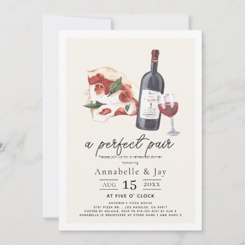 Perfect Pair Pizza  Wine Rehearsal Dinner Invitation