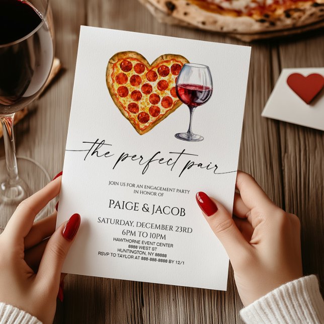Perfect Pair Pizza Wine Wedding Engagement Party Invitation (Creator Uploaded)