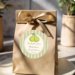 Perfect pair sage green pear bridal shower favor classic round sticker