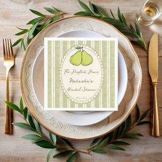 Perfect pair sage green stripe pear bridal shower napkins