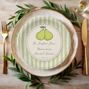 Perfect pair sage green stripe pear bridal shower paper plates