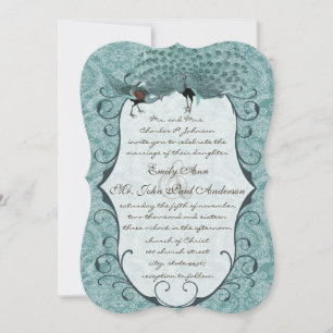 Perfect Pair Sea Blue Damask Peacock Elegance Invitation