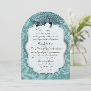 Perfect Pair Sea Blue Damask Peacock Elegance Invitation