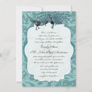 Perfect Pair Sea Blue Damask Peacock Elegance Invitation