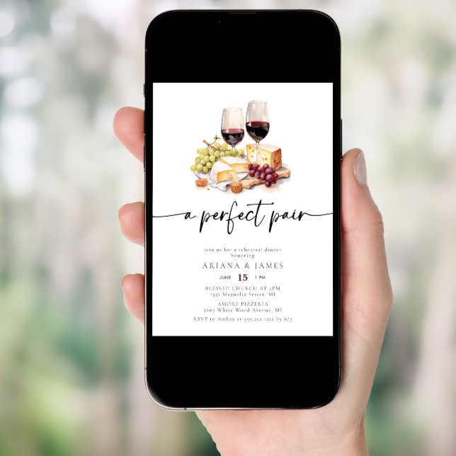 Perfect Pair Wine Cheese Rehearsal Dinner Invitation (Front Digital)