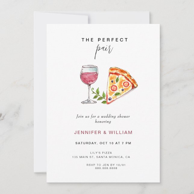 Perfect Pair Wine Pizza Couple's Shower Invitation (Front)