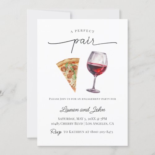 Perfect Pair Wine Pizza Engagement Party Shower Invitation