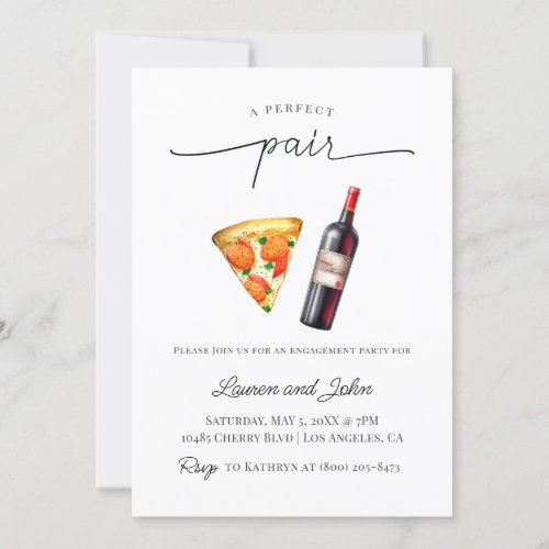 Perfect Pair Wine Pizza Engagement Party Shower Invitation