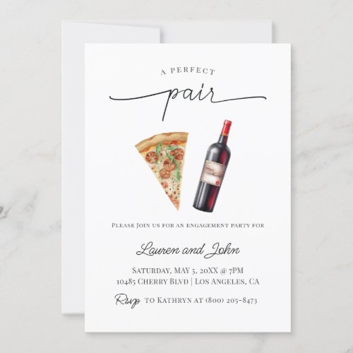 Perfect Pair Wine Pizza Engagement Party Shower Invitation