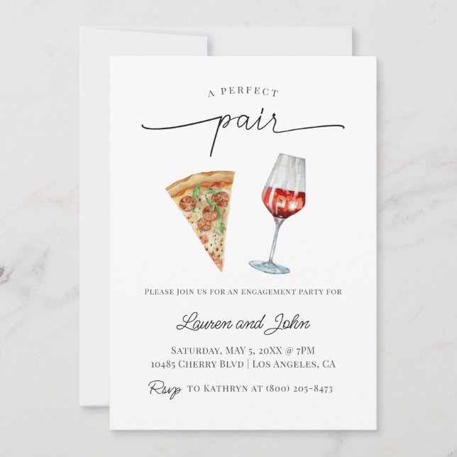Perfect Pair Wine Pizza Engagement Party Shower Invitation (Front)