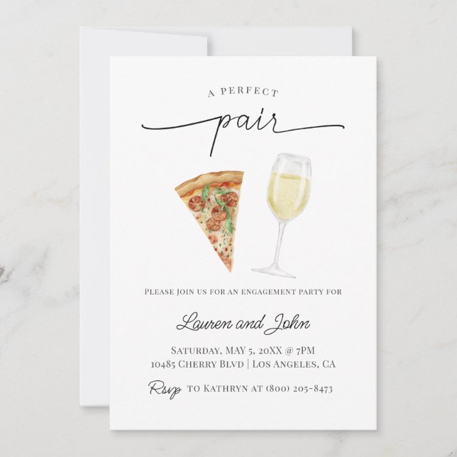 Perfect Pair Wine Pizza Engagement Party Shower Invitation (Front)