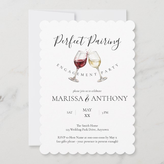 Perfect Pairing Wine Glass Theme Engagement Party Invitation (Front)