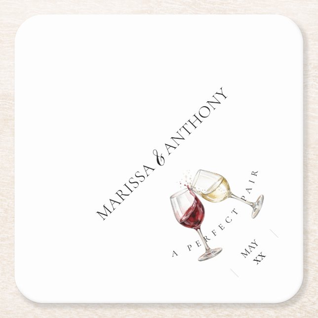 Perfect Pairing Wine Glass Theme Engagement Party Square Paper Coaster (Front)