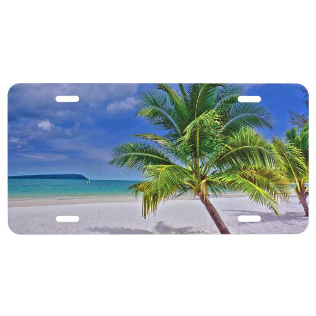 Perfect Palm Tree Tropical Island Beach License Plate (Front)