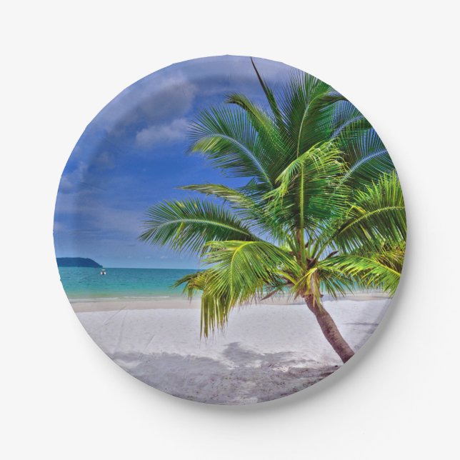 Perfect Palm Tree Tropical Island Beach Paper Plates (Front)