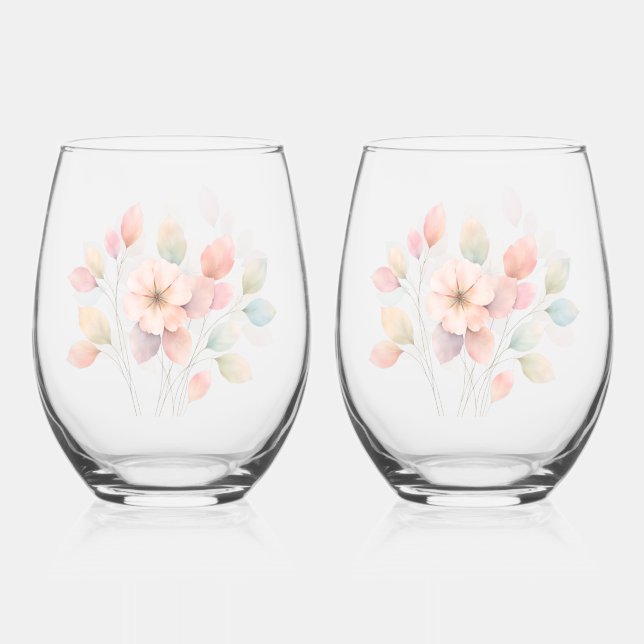 Perfect Pastel Florals Stemless Wine Glass (Front)