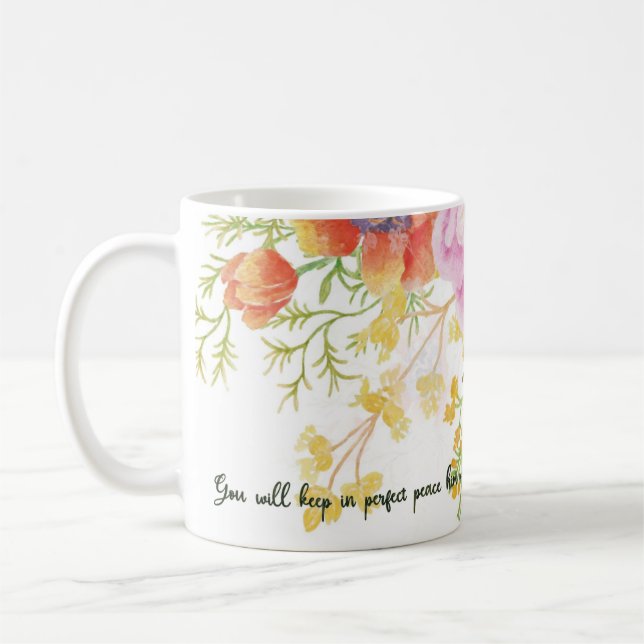 Perfect peace spring watercolor floral  coffee mug (Left)