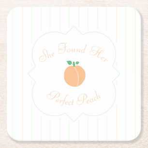 Perfect Peach Bridal Shower Square Paper Coaster