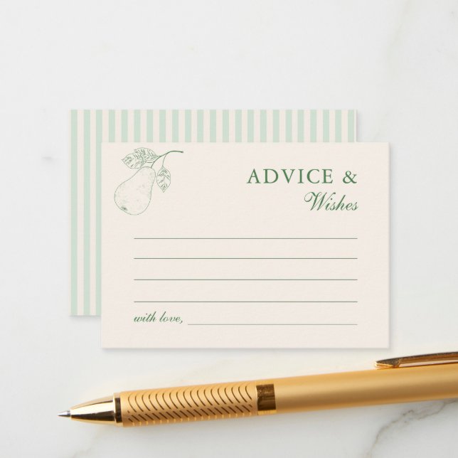 Perfect Pear Bridal Shower Advice and Wishes Enclosure Card (Front/Back In Situ)